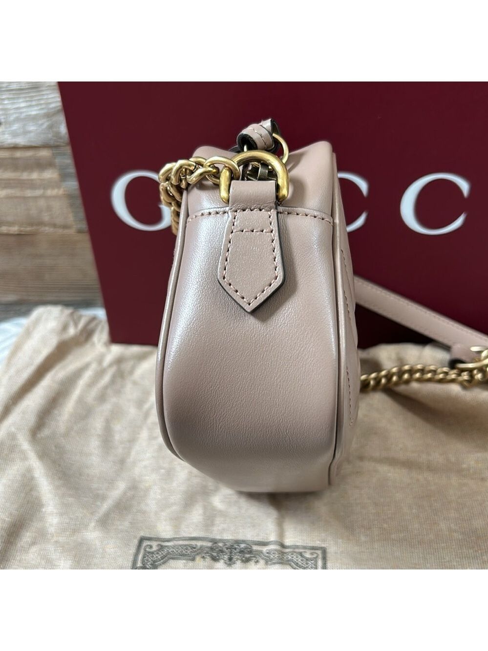 Gucci GG Marmont Mini Shoulder Bag Dusty Pink Gold Hardware # 448065DTD1T5729 - Picture 7 of 13